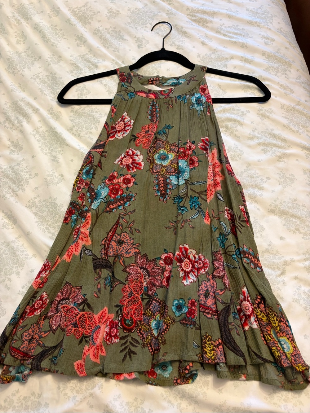 Blue Rain Olive Floral Halter Camisole with Multicolor Blooms